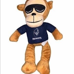 New England Patriots Football Brown Monkey Plush With Glasses Doll